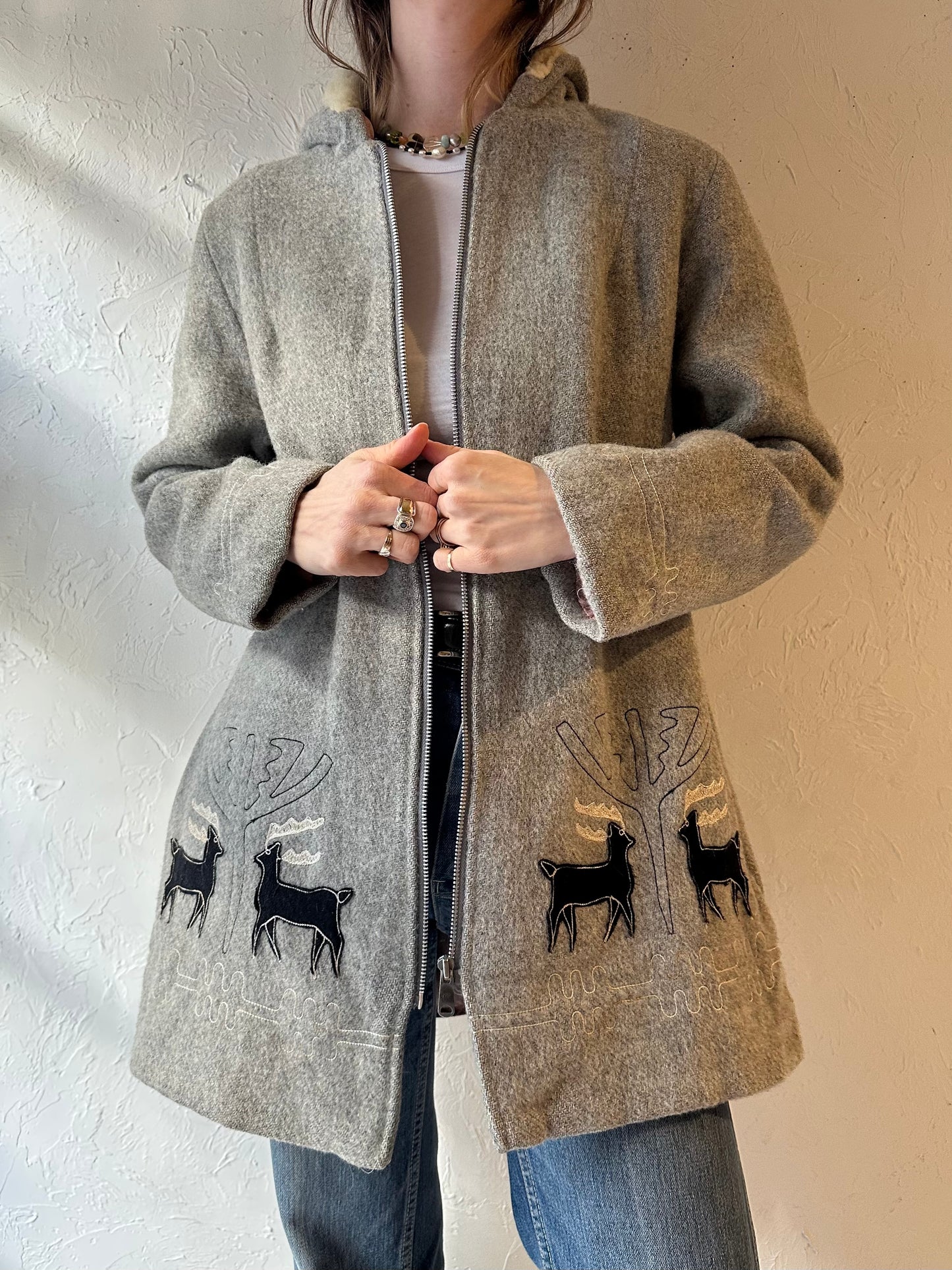 70s ‘Sears’ Gray Wool Hooded Coat / Small