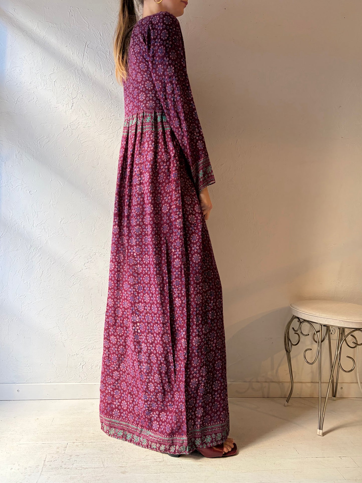 70s Mirror Tapestry Hippie Maxi Dress / Small