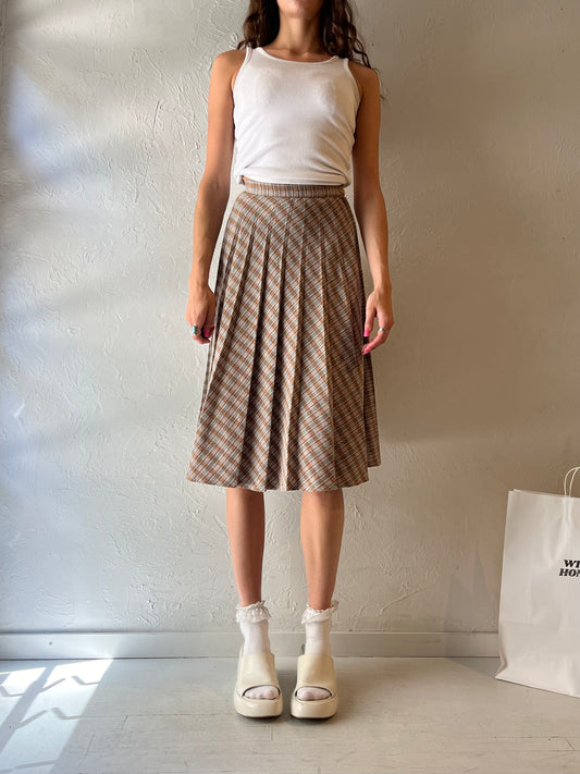 70s Knit Plaid Midi Skirt / XS