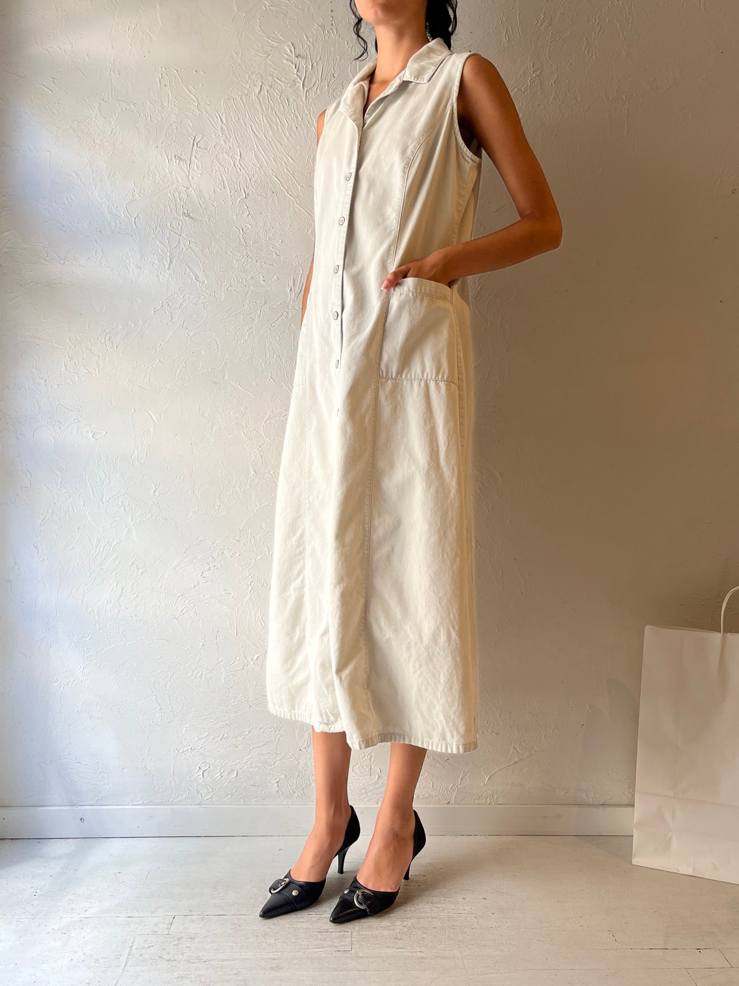 Y2K ‘Faded Glory’ Beige Denim Maxi Dress / Large