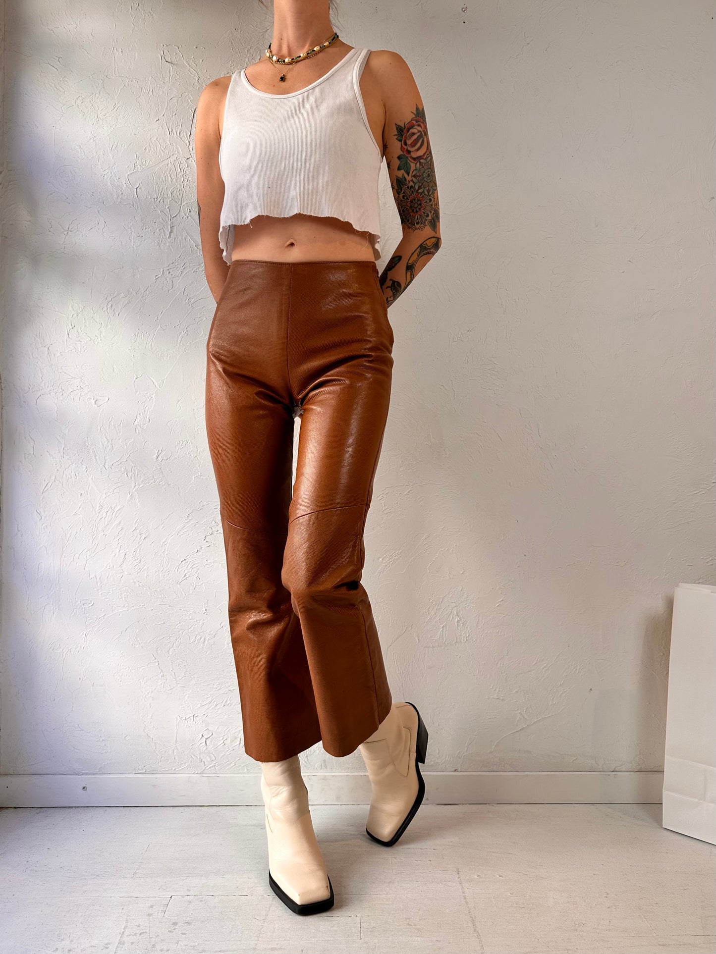 90s 'Danier' Brown Leather Pants / Small