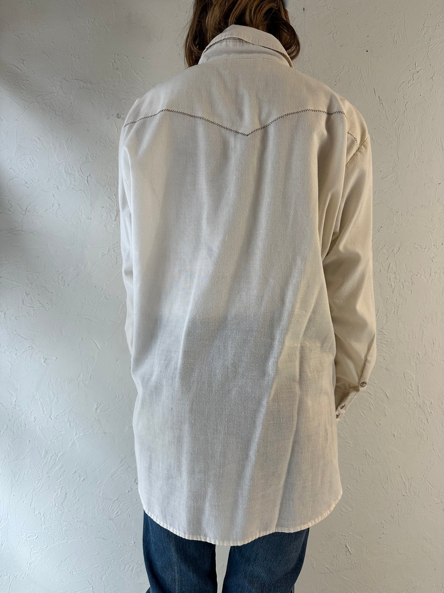 80s ‘MWG’ White Pearl Snap Western Shirt / XL