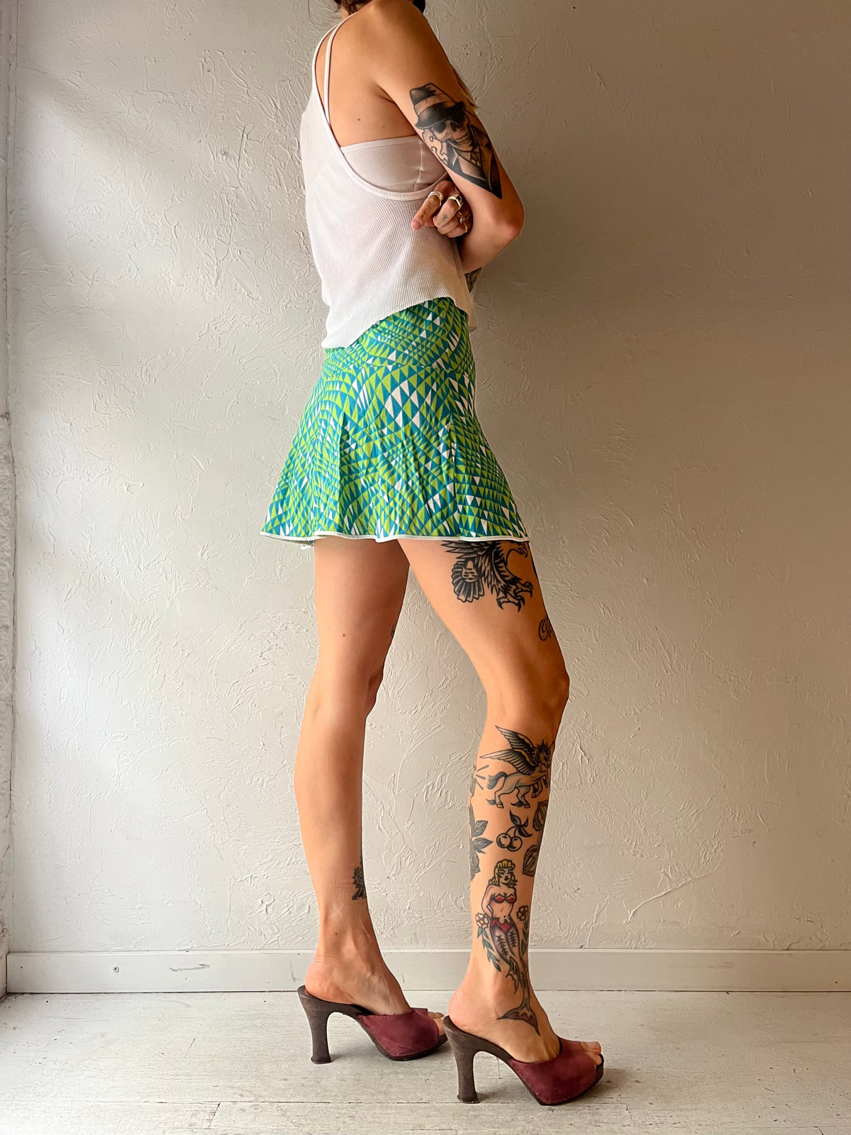 70s 'Gl'Amour' Retro Patterned Lingerie Mirco Mini Skirt Boho Hippie Festival Slip Skirt / Xsmall
