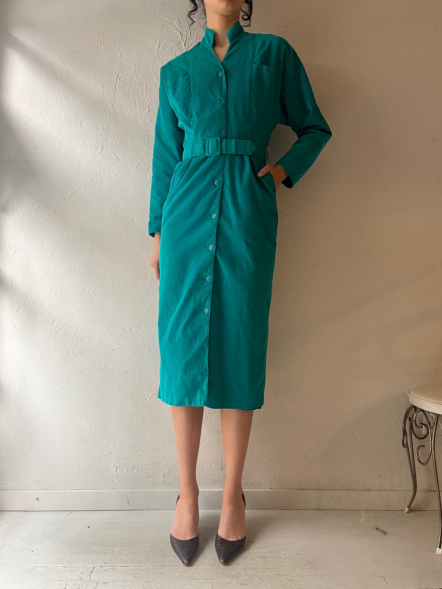 80s 'Surrey Classics' Green Corduroy Dress / Small