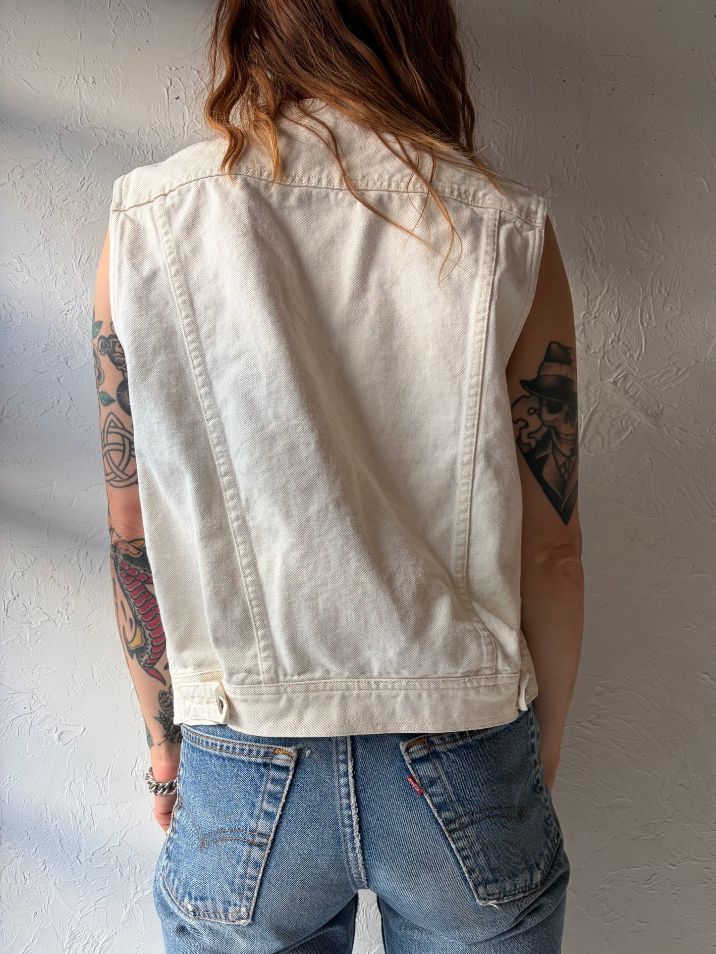 Vintage 'Eddie Bauer' White Denim Vest / Medium