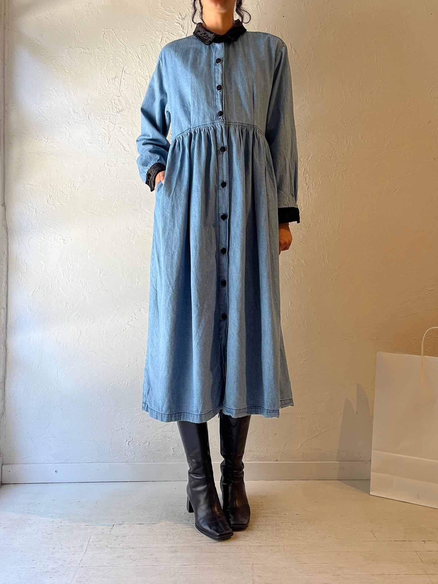 90s ‘Tickets’ Collared Denim Dress