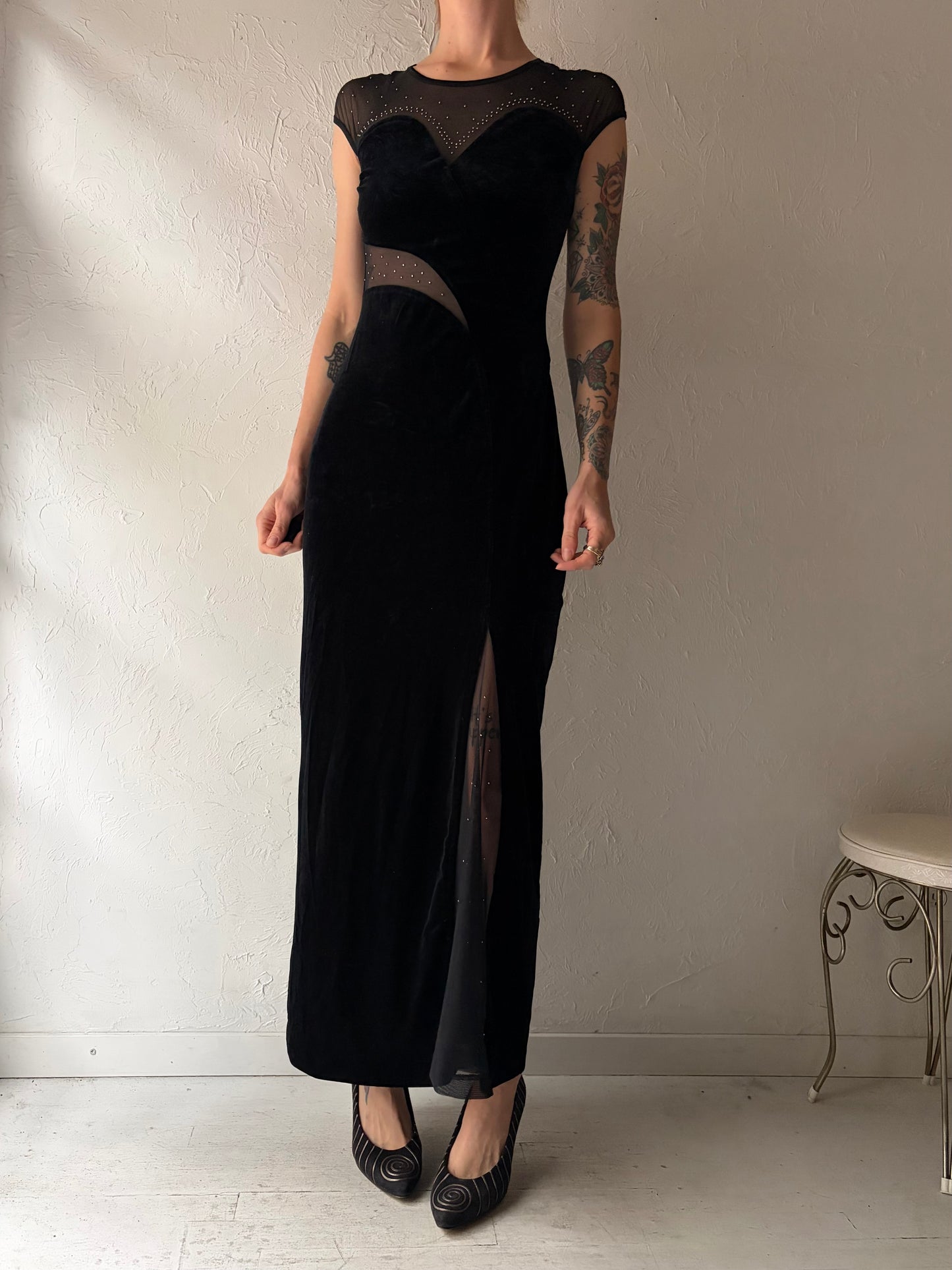 90s 'Speed' Black Velvet Dress / Small