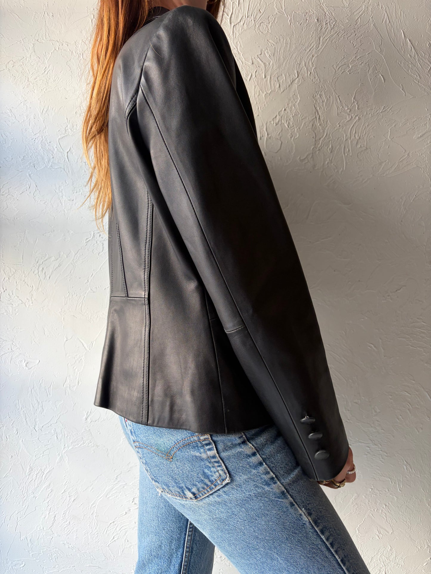 Y2k 'Barnardo' Black Leather Normcore Minimalist Blazer Style Jacket / Medium