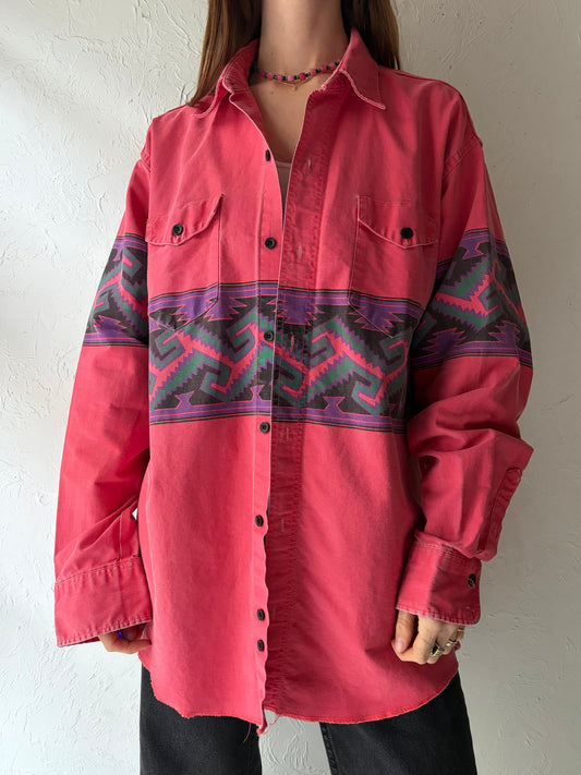 90s 'Wrangler' Retro Patterned Western Cowboy Work Wear Shirt / XL