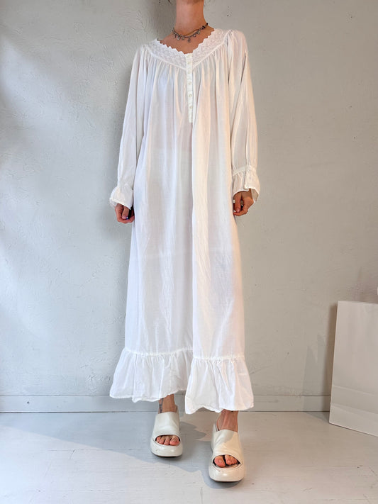 90s White Cotton Maxi Dress / Medium