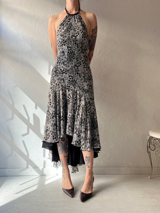 Y2k 'Citrine' Formal Floral Maxi Halter Dress / Small