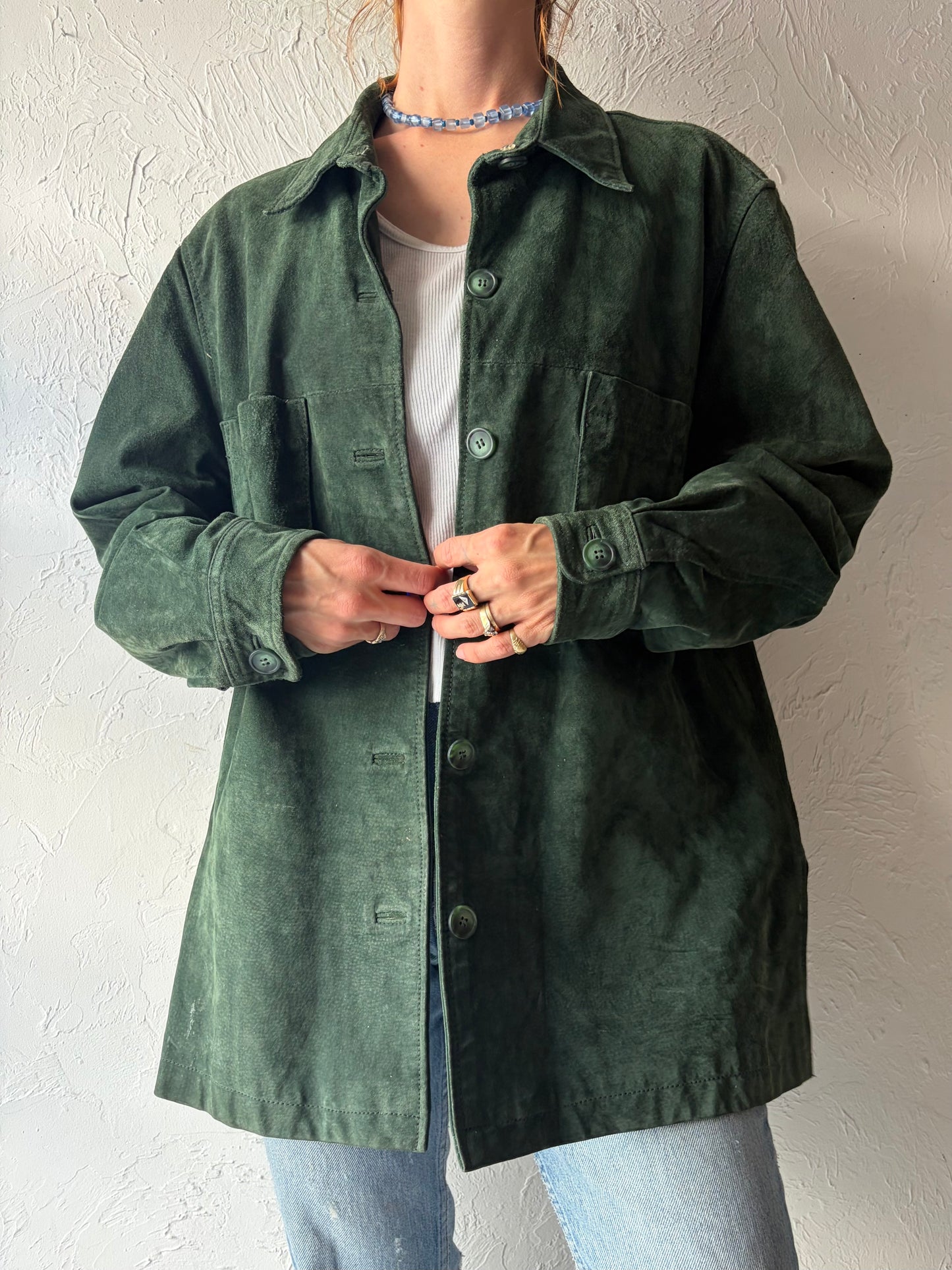 Y2k 'Great Northwest' Green Suede Chore Jacket / XL