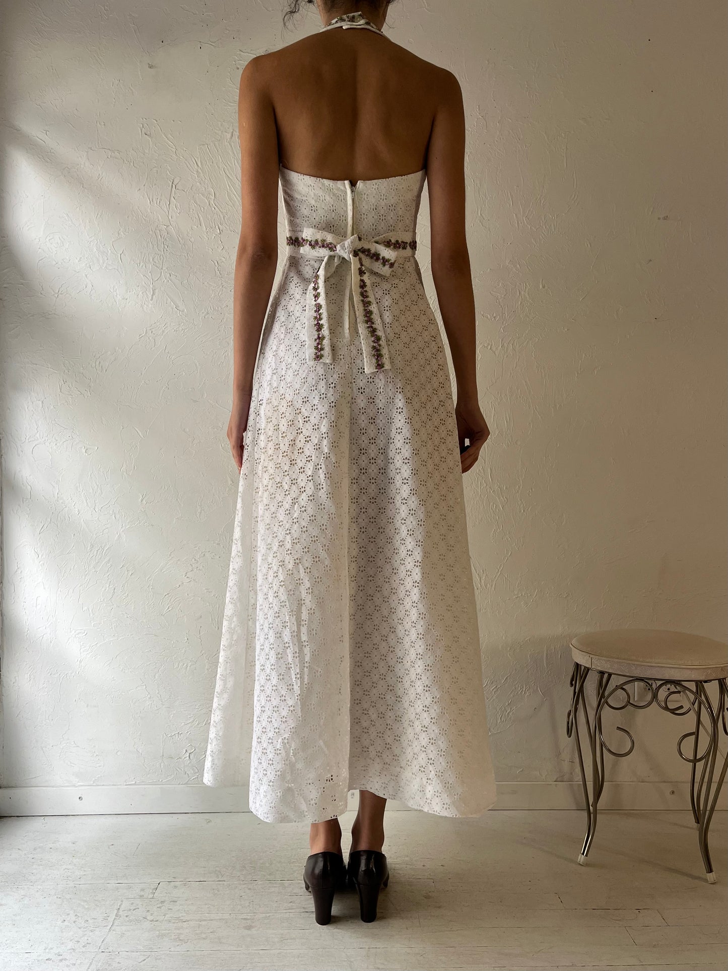 70s ‘Algo’ White Halter Maxi Dress / XSmall