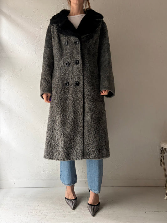 80s Grey Faux fur Coat / Large