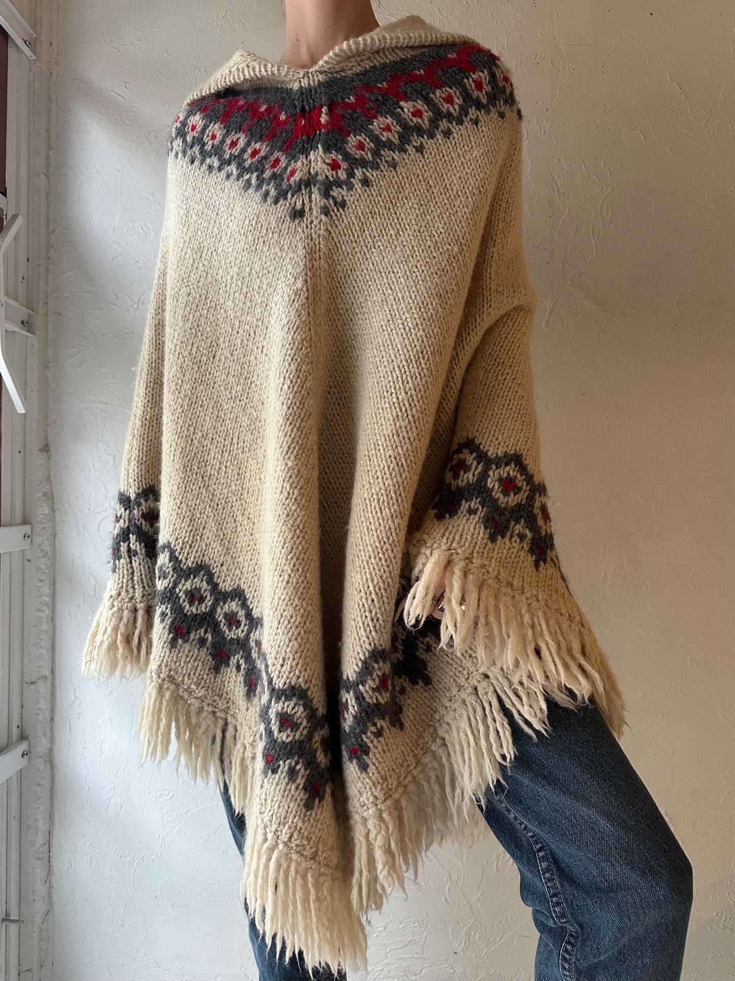 90s 'J Crew' Hooded Wool Poncho / Small