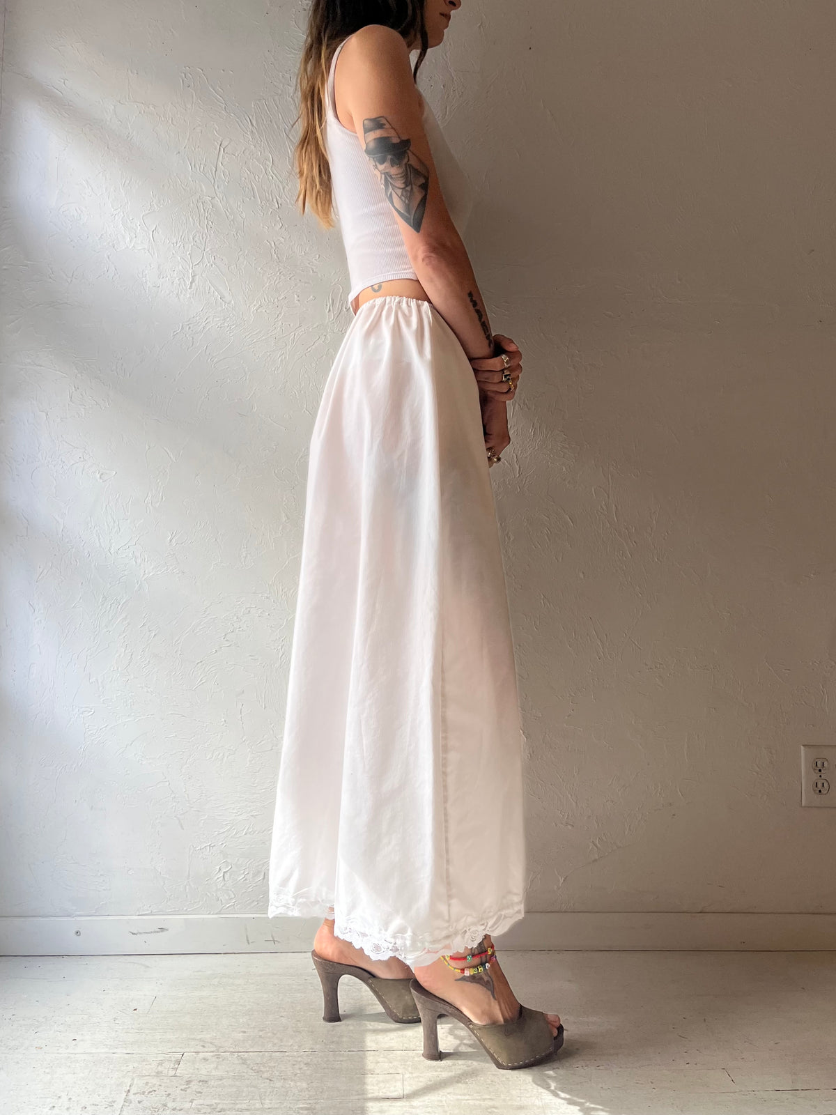 Vintage Handmade White Cotton Maxi Skirt / Small