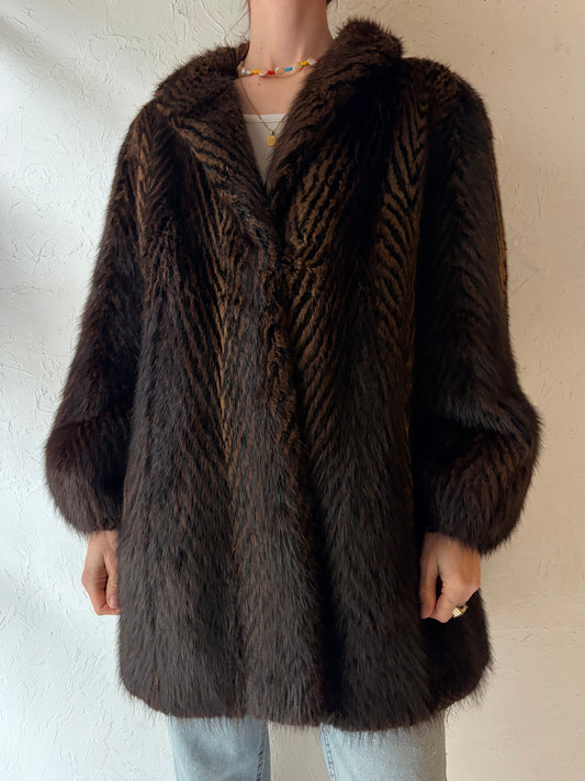 80s 'Black's Furs' Chevron Fur Coat / Medium