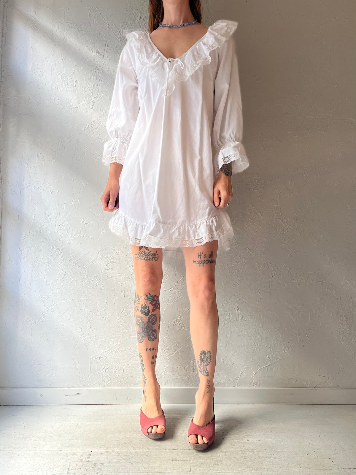 90s 'Intimate Details' White Cotton Romantic Mini Dress / Small