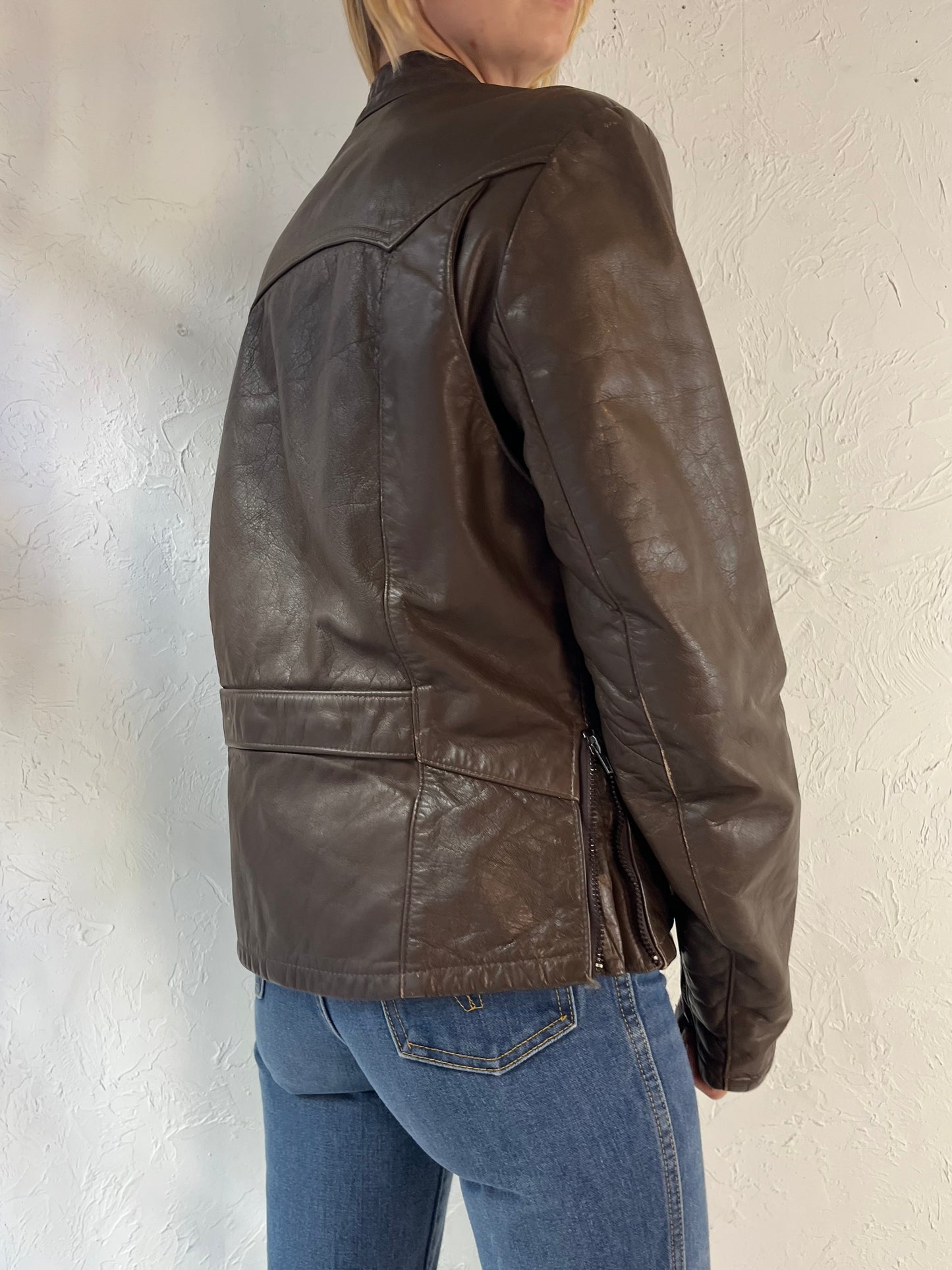 80s 'Wolff' Brown Heavy Duty Leather Jacket / Medium