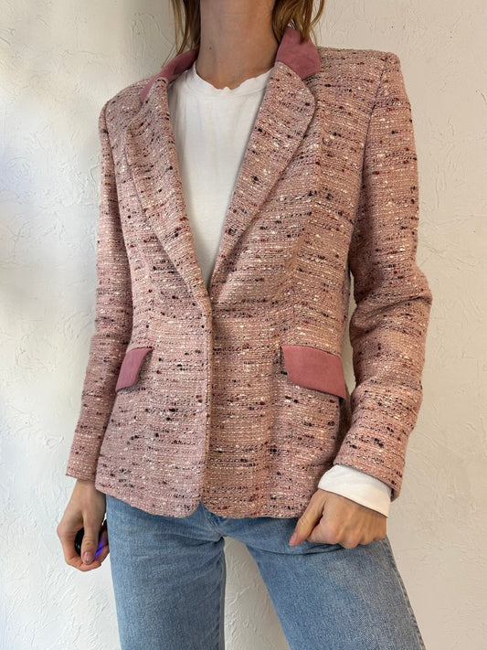 90s 'Gabriel Levy' Pink Tweed Blazer Jacket / Small