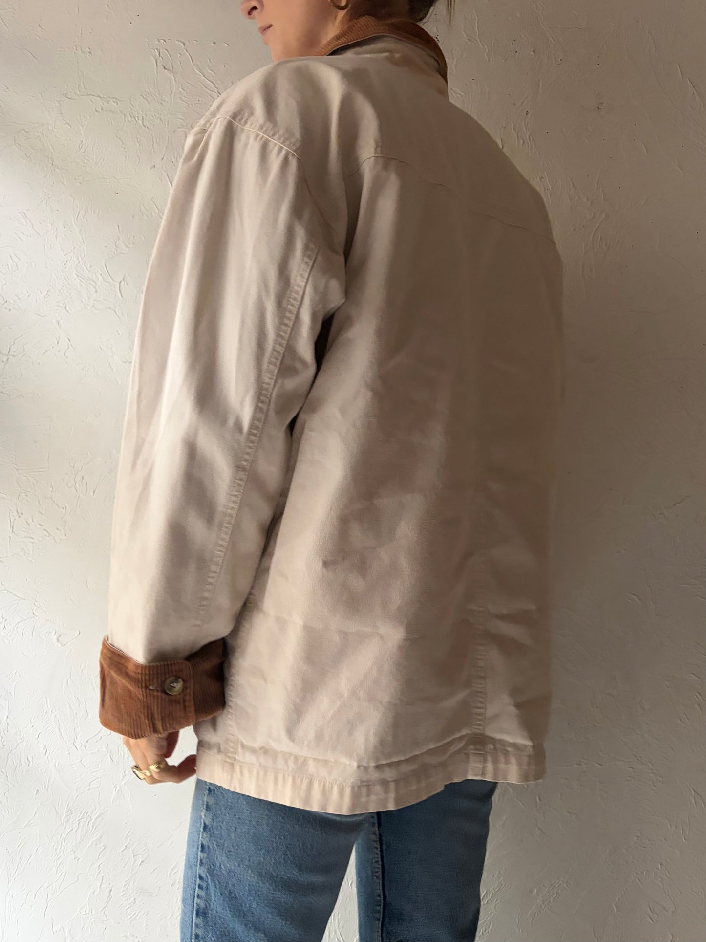 90s 'Cherokee' White Denim Barn Chore Jacket / Small