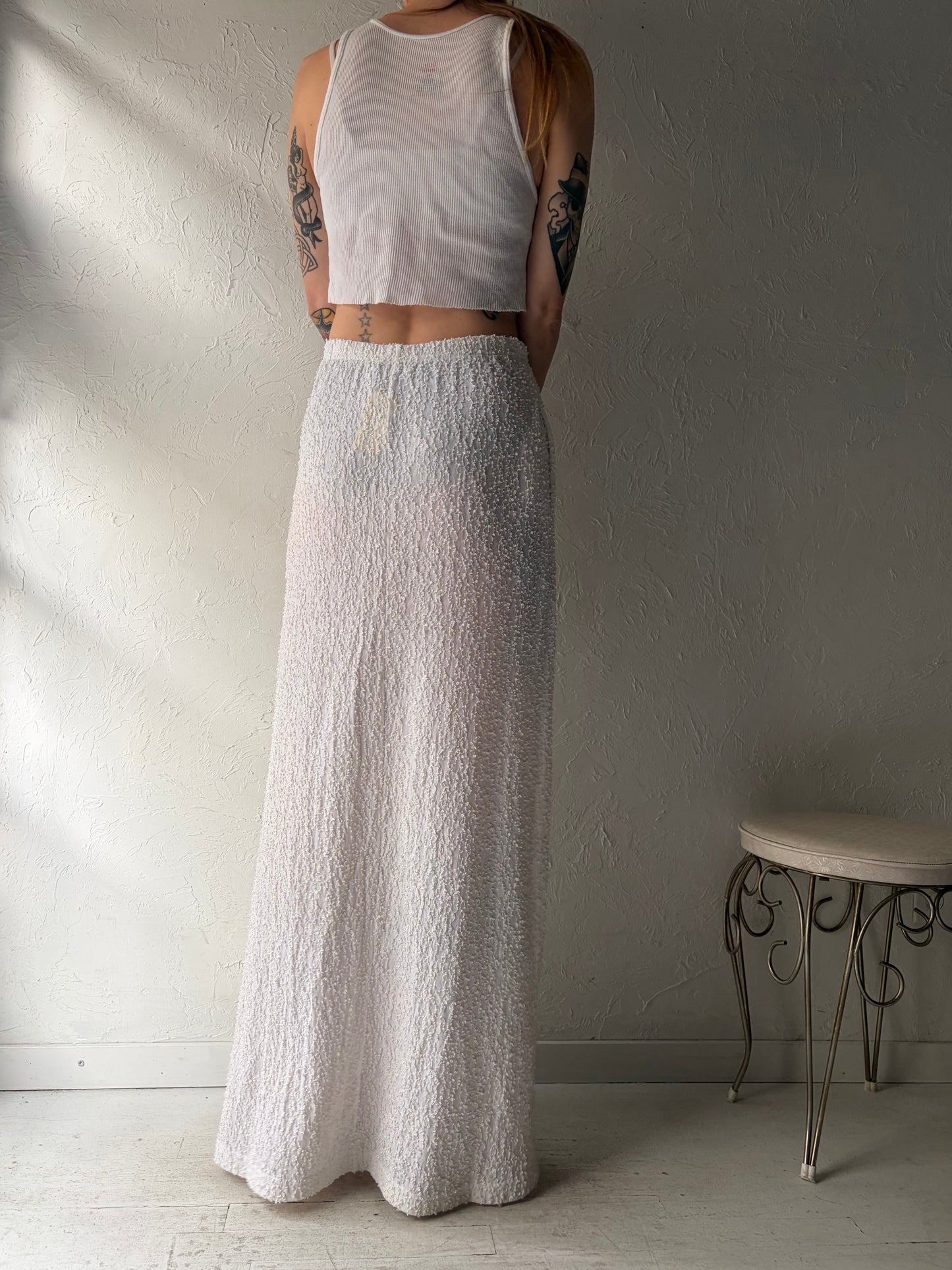 90s 'Dressed in White' Textured White Maxi Skirt / Small