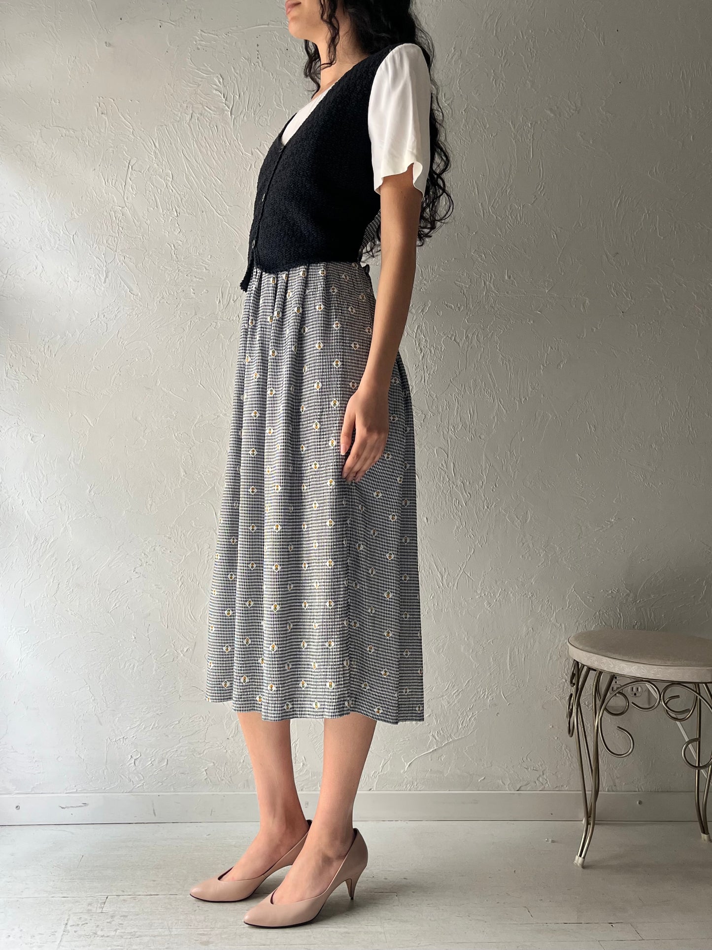 80s 'Alison Che' Vest Midi Dress /  Large