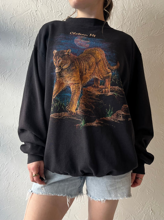 90s ‘Hazelwood' Choteau Mt. Black Crew Neck Sweatshirt / XL