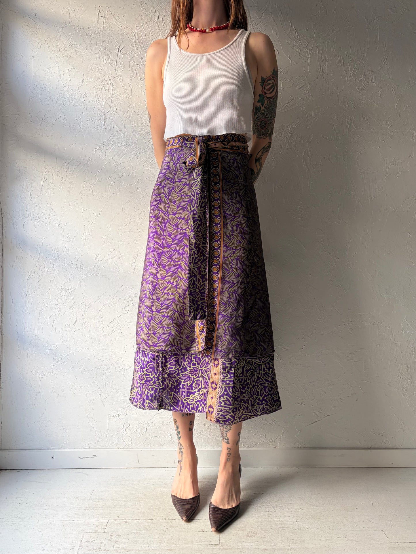 Vintage Purple Hippie Patterned Wrap Skirt / Small - Large
