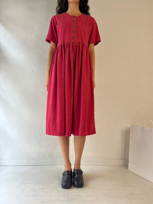 Vintage Handmade Red Midi Dress / Medium