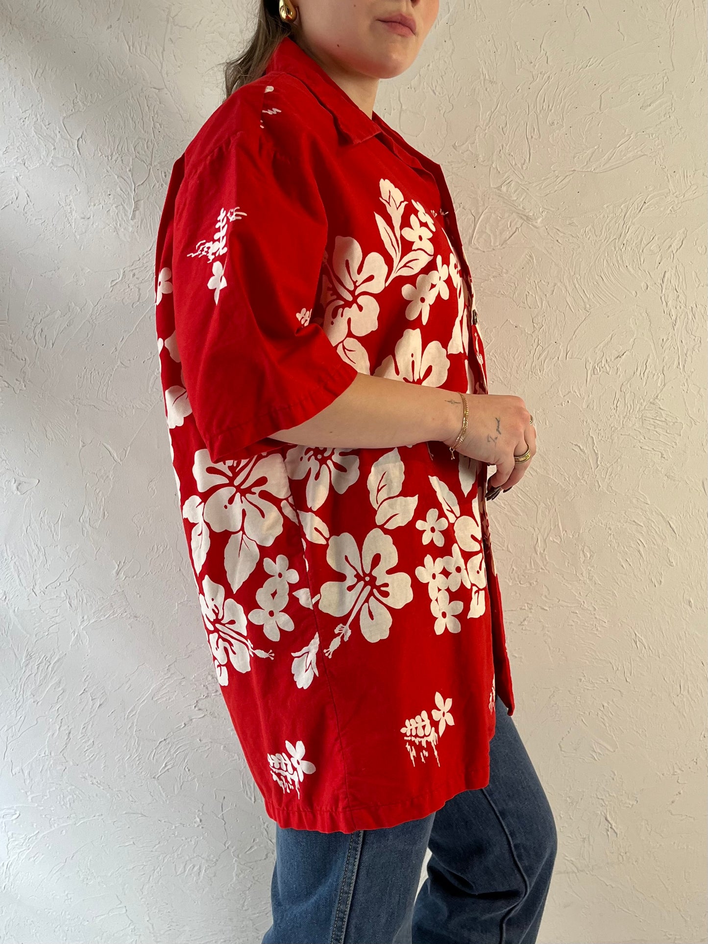 70s ‘Ui Maikai’ Red Cotton Hawaiian Shirt / Medium