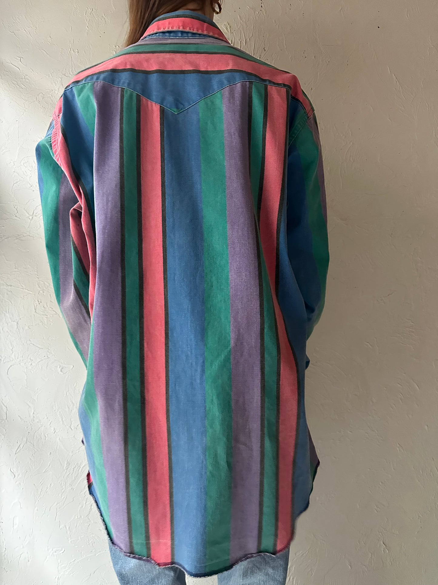 90s ‘Wrangler’ Rainbow Striped Thick Cotton Western Shirt / Large