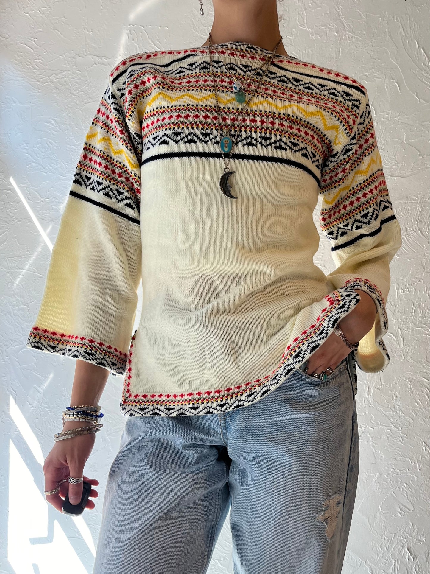 90s 'Niki' Acrylic Knit Bell Sleeve Sweater / Small