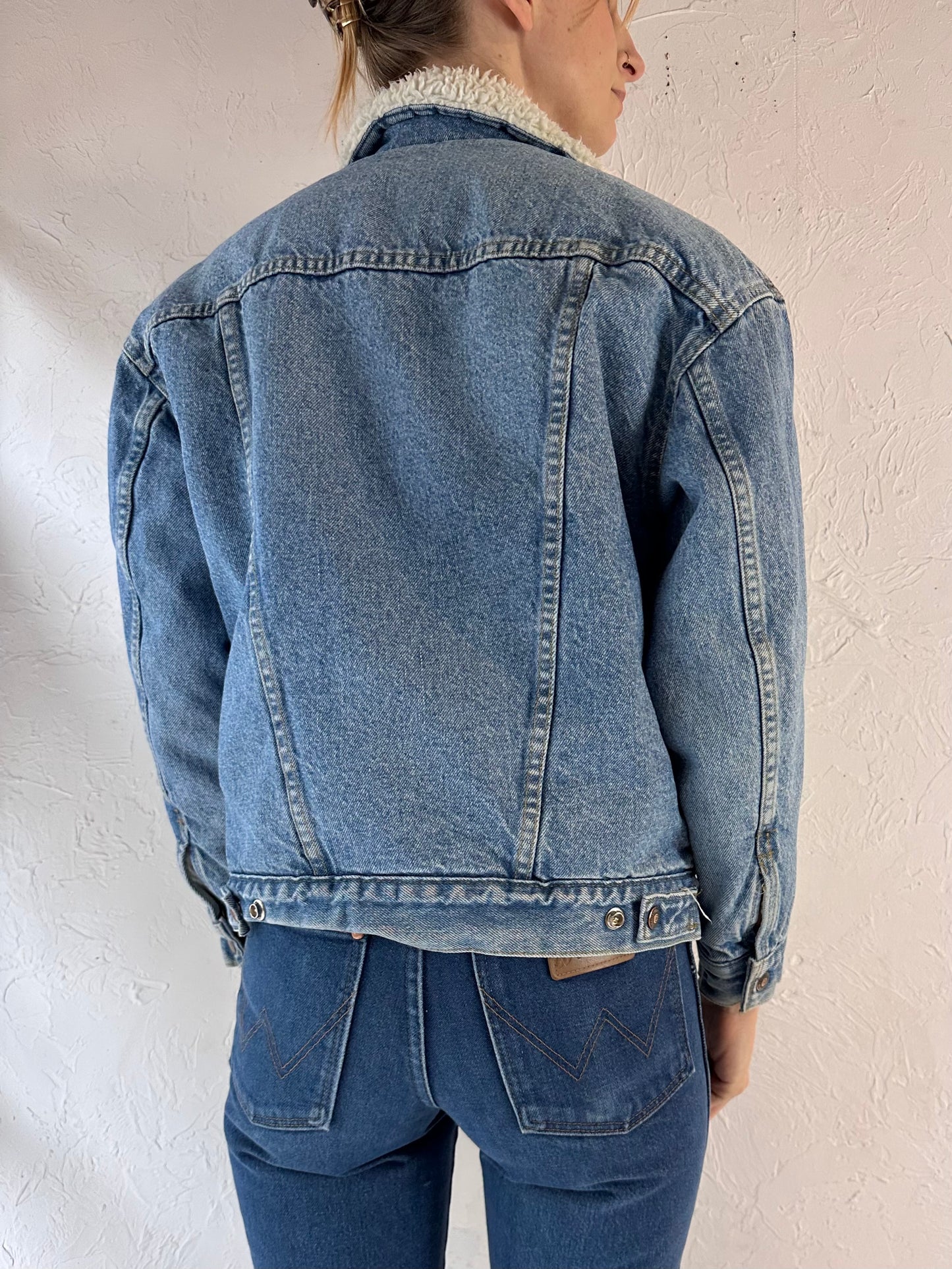 80s 'Levis' Faux Shearling Lined Denim Jacket / Youth L