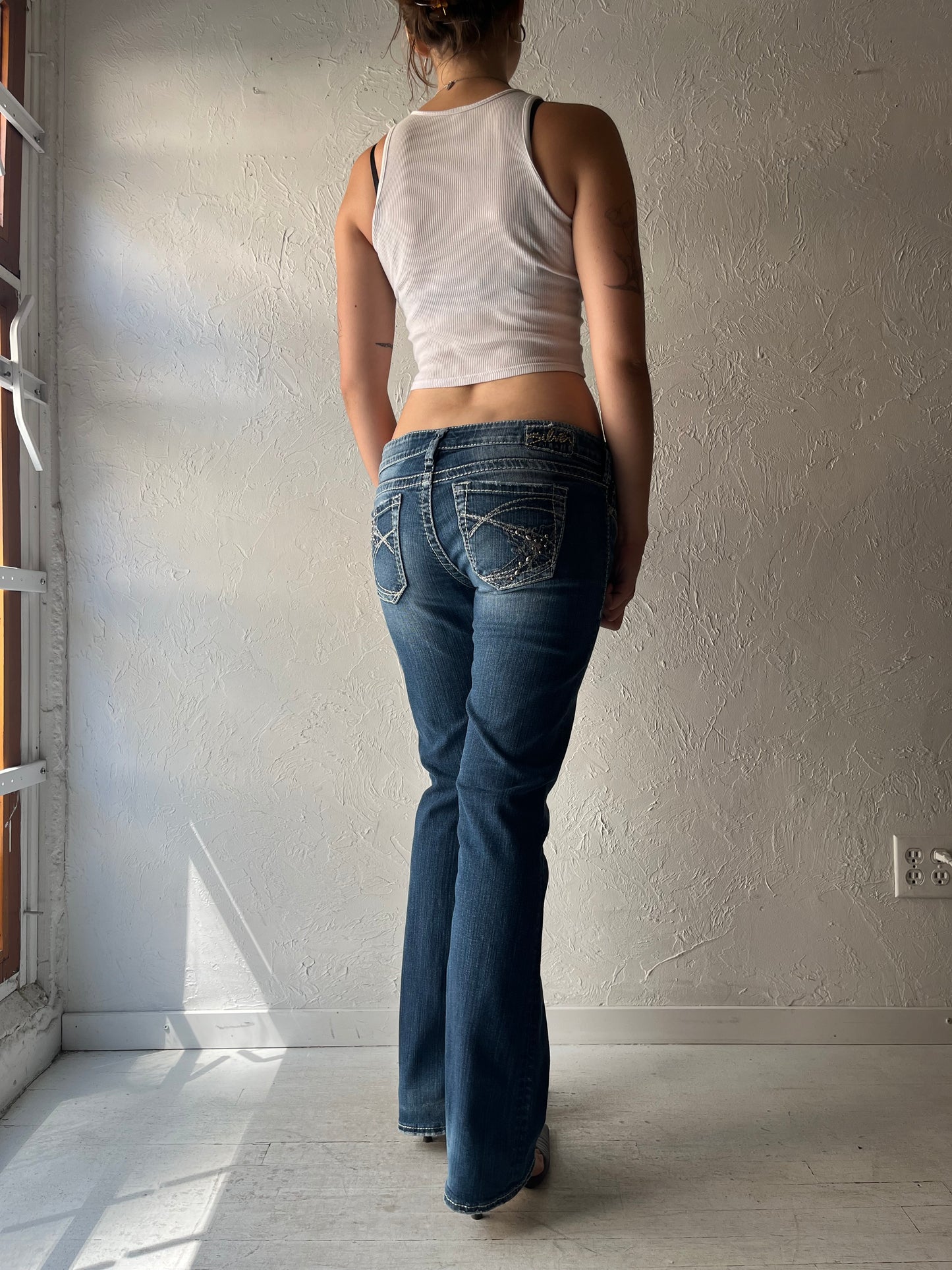 Y2k 'Silver' Low Rise Flare Stretch Jeans / Medium