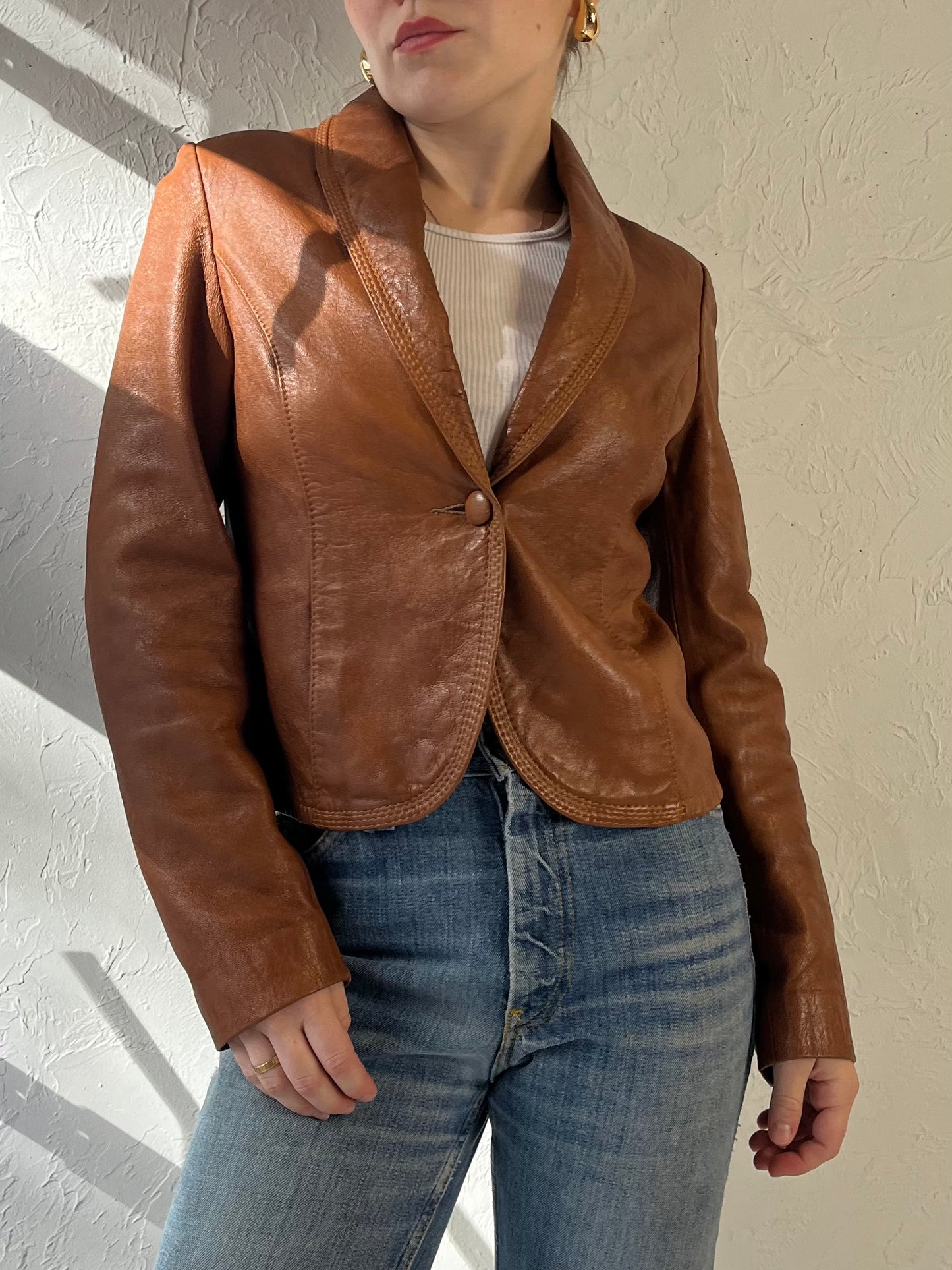 70s 'Marquis' Brown Leather Jacket / Small