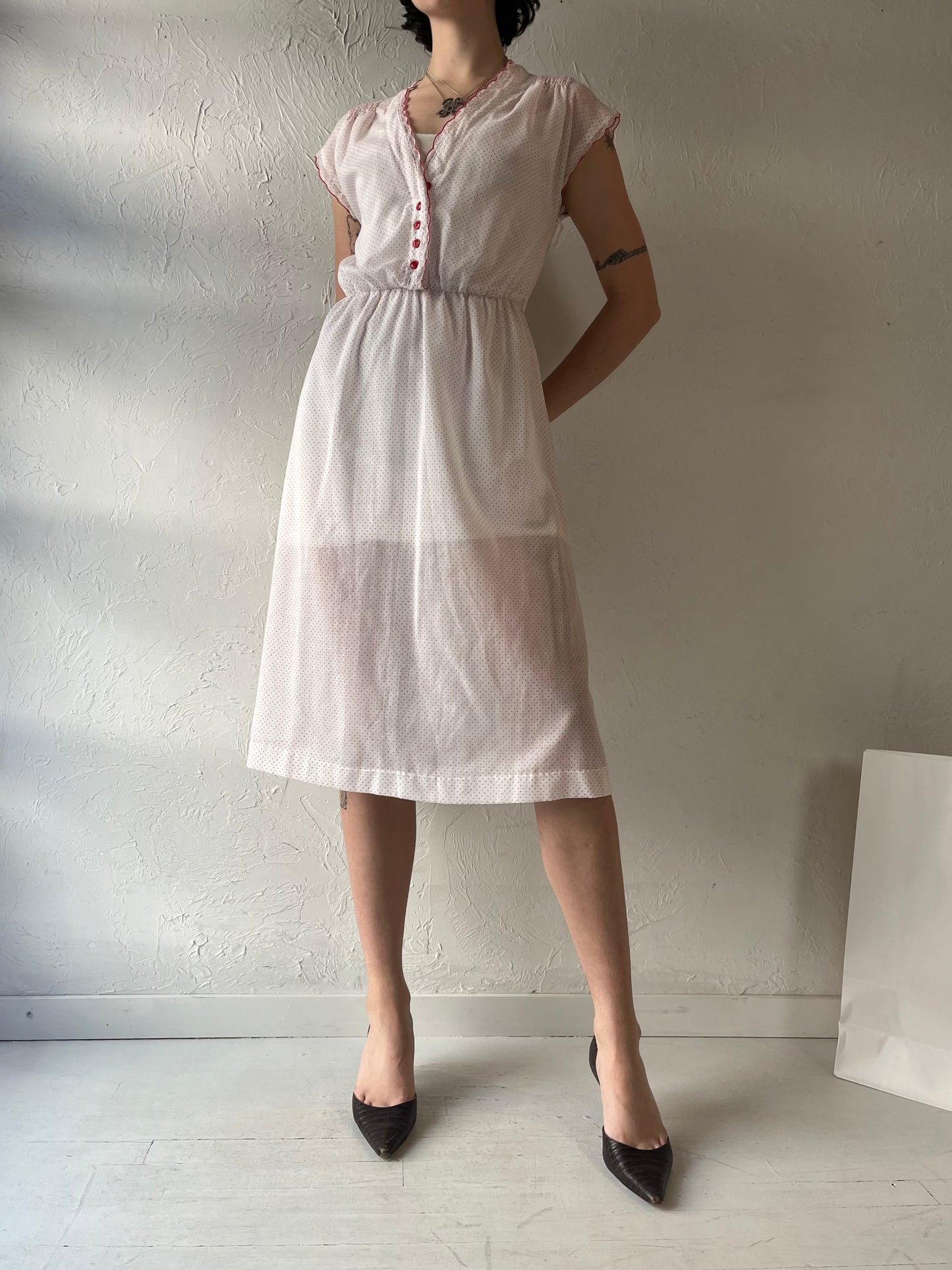 80s 'Joseph Ribkoff' White Polka Dot Dress / Small