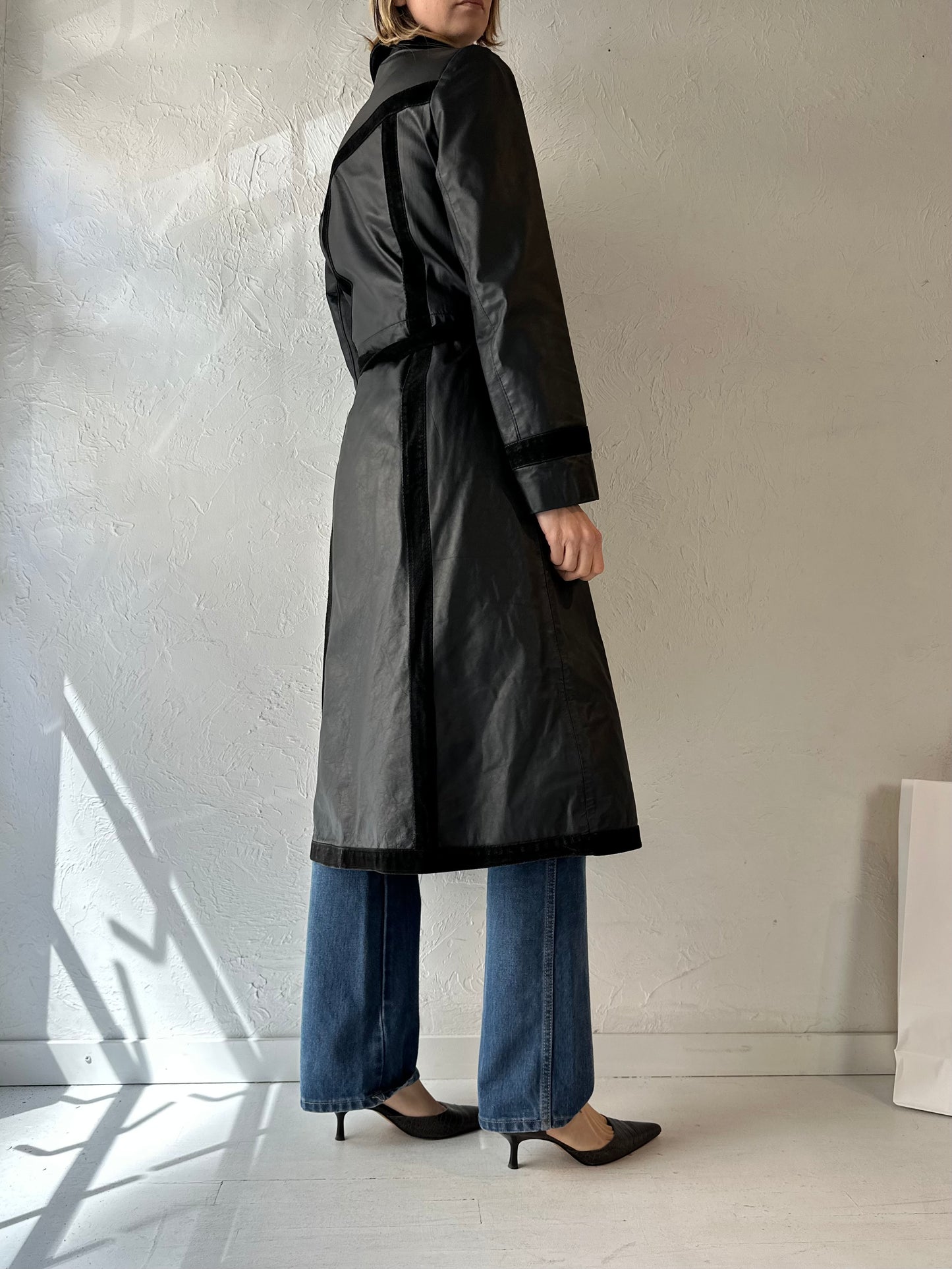 Vintage 'Sears' Black Leather Trench Coat / Small