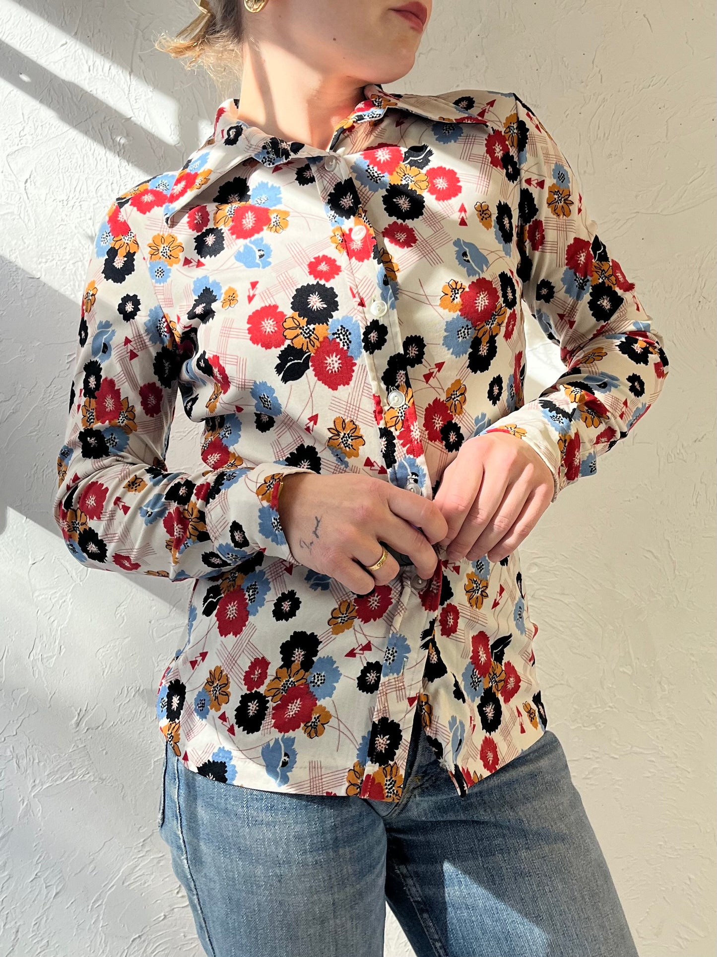 70s ‘Hukap’ Floral Button Up Blouse / Small