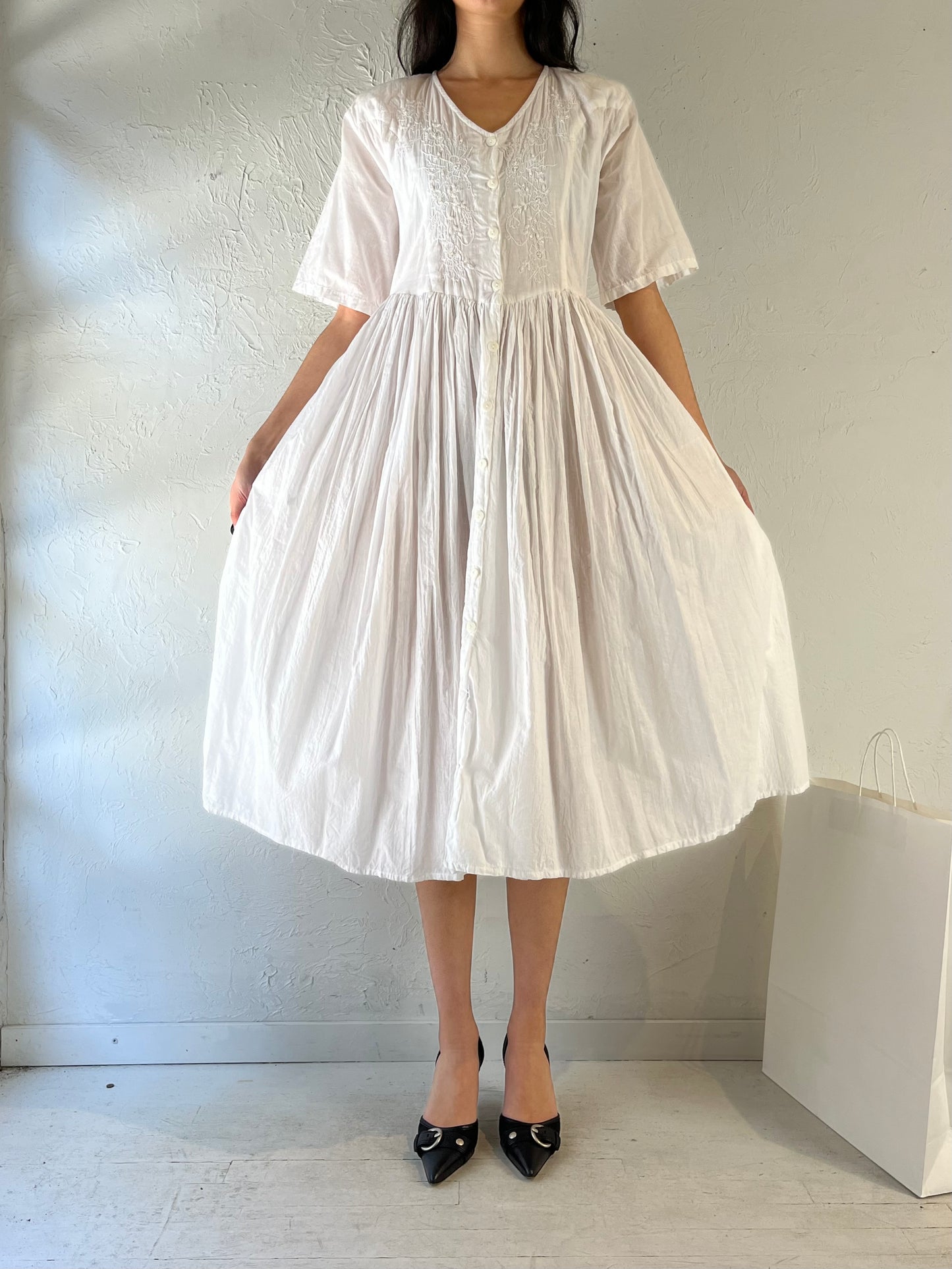 90s ‘Cute Options’ White Cotton Dress / Medium