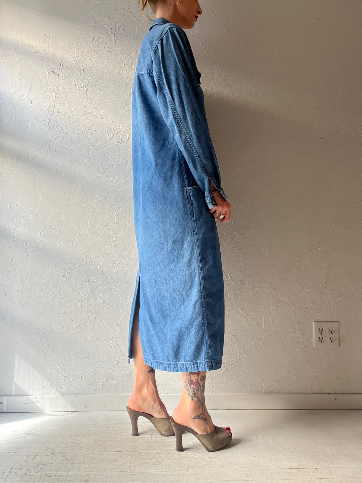 Y2k 'Eddie Bauer' Long Sleeve Denim Maxi Dress / Small