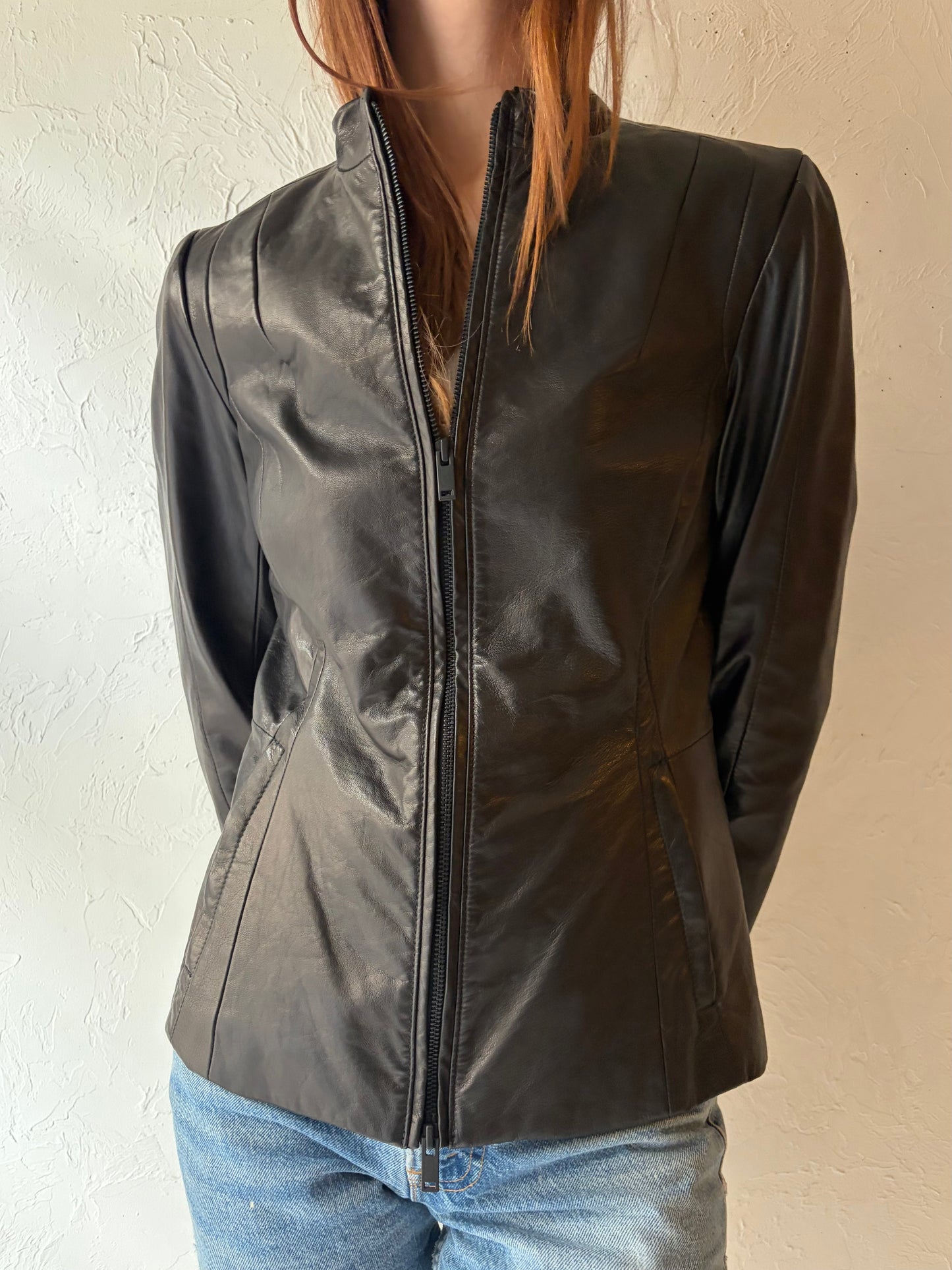 90s 'Danier' Black Leather Jacket / XS