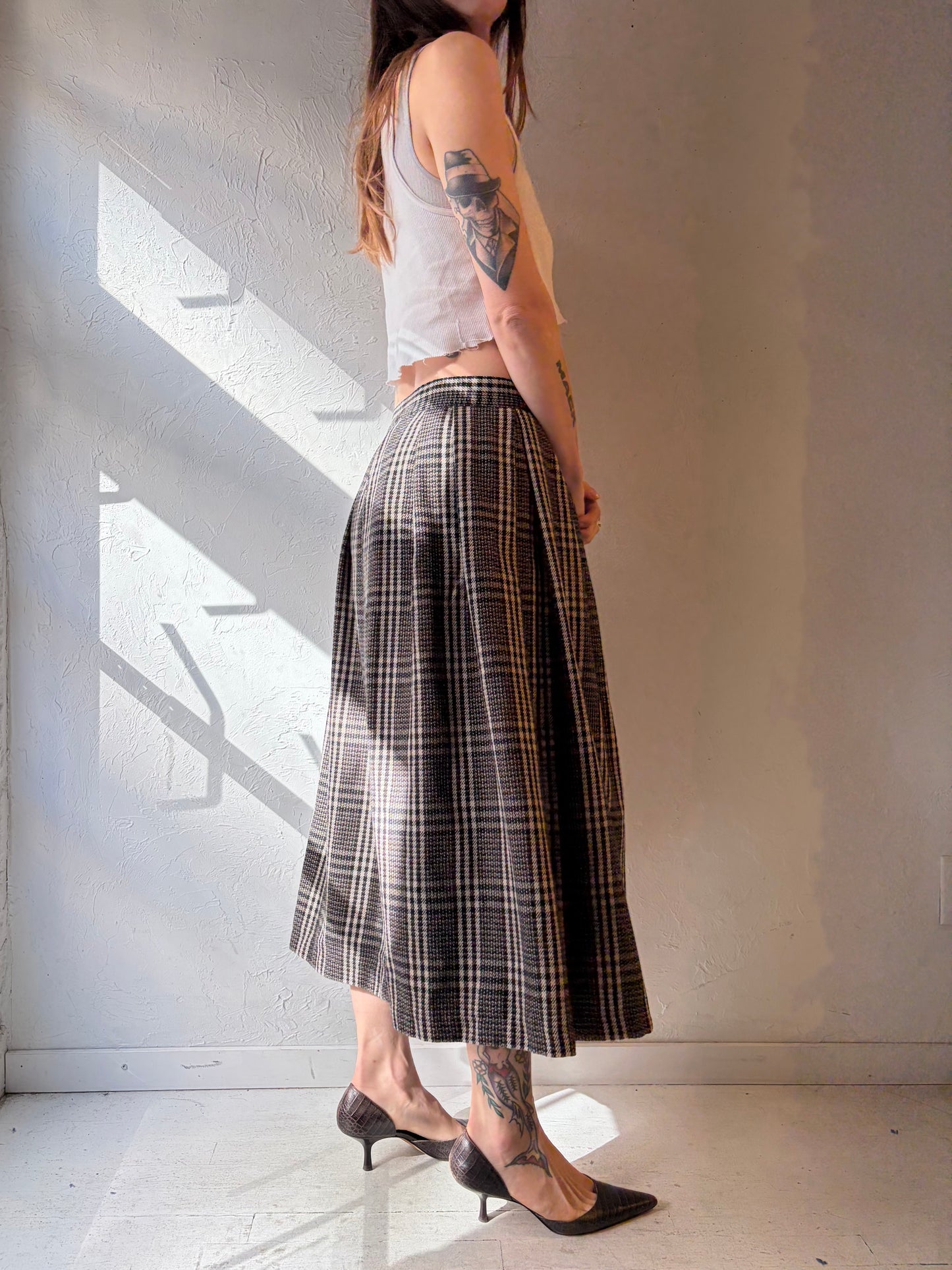 80s 'Mister Leonard' Plaid Pleated Skirt / Medium