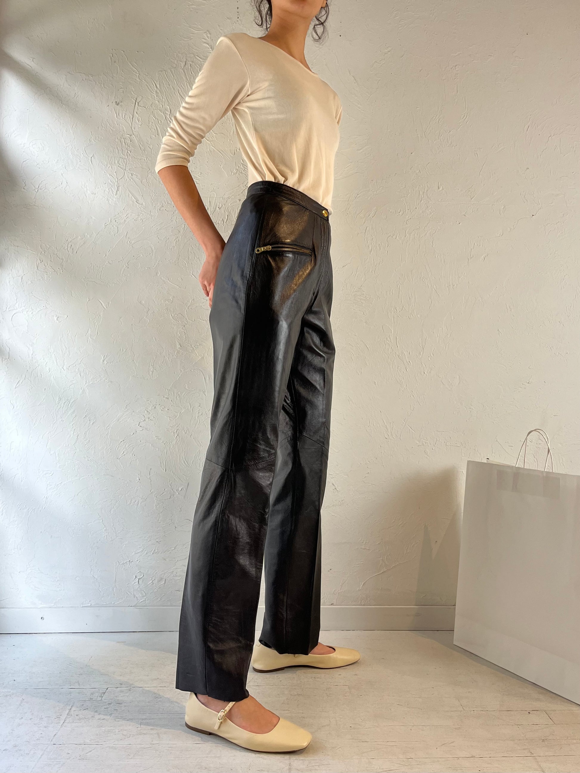 90s ‘G 3’ Black Leather High Waisted Pants / Small