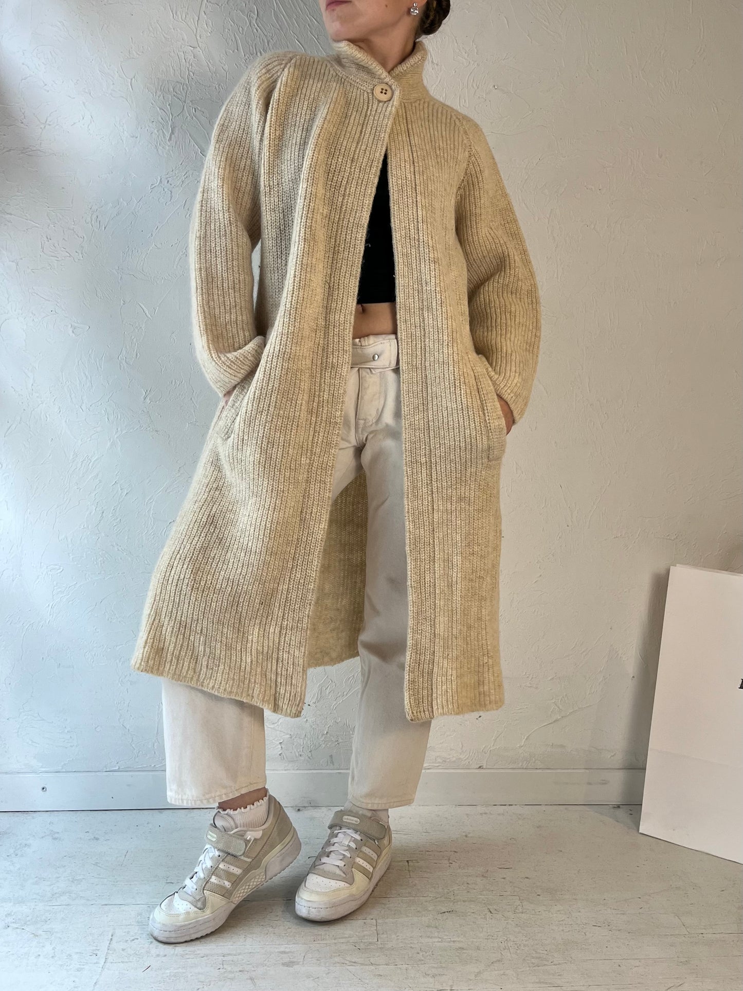 90s 'FSA Collection' Cream Wool Cardigan Sweater / Medium