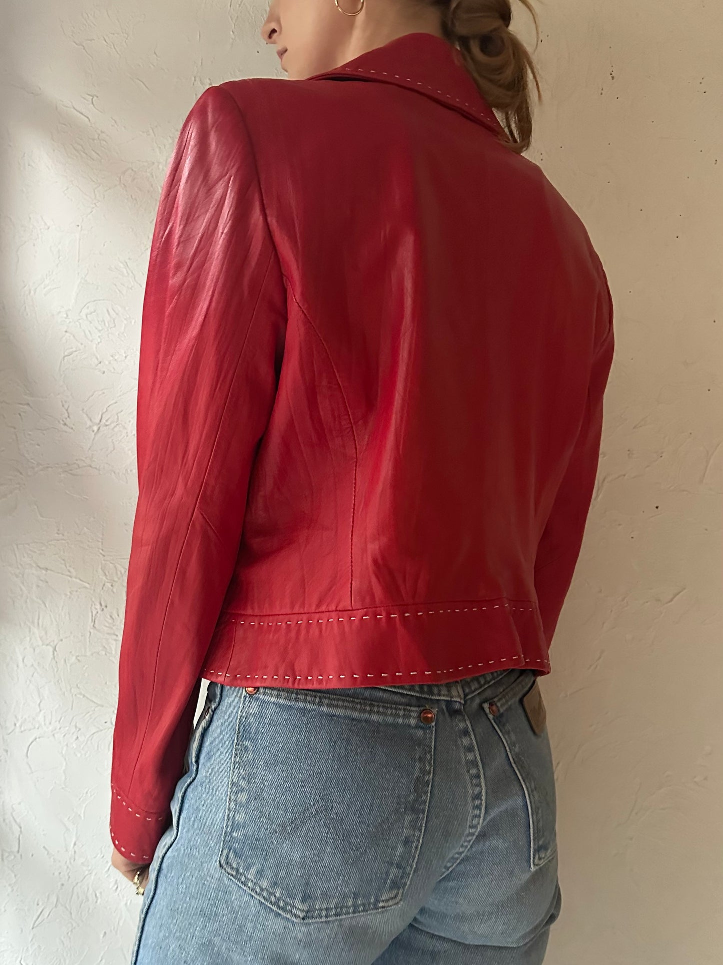 Y2k 'Bianca Nygard' Red Leather Jacket / Medium