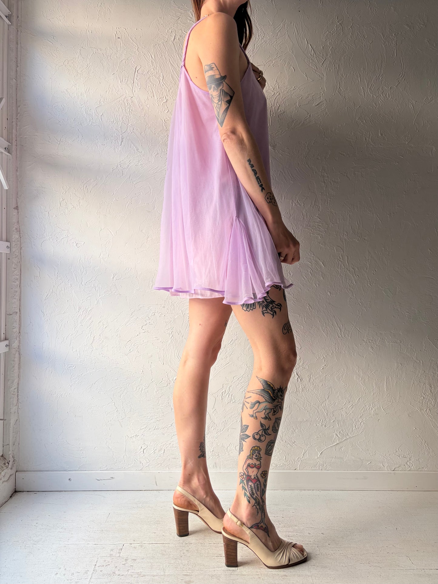 Vintage Purple Mesh Romantic Baby Doll Dress  / Small