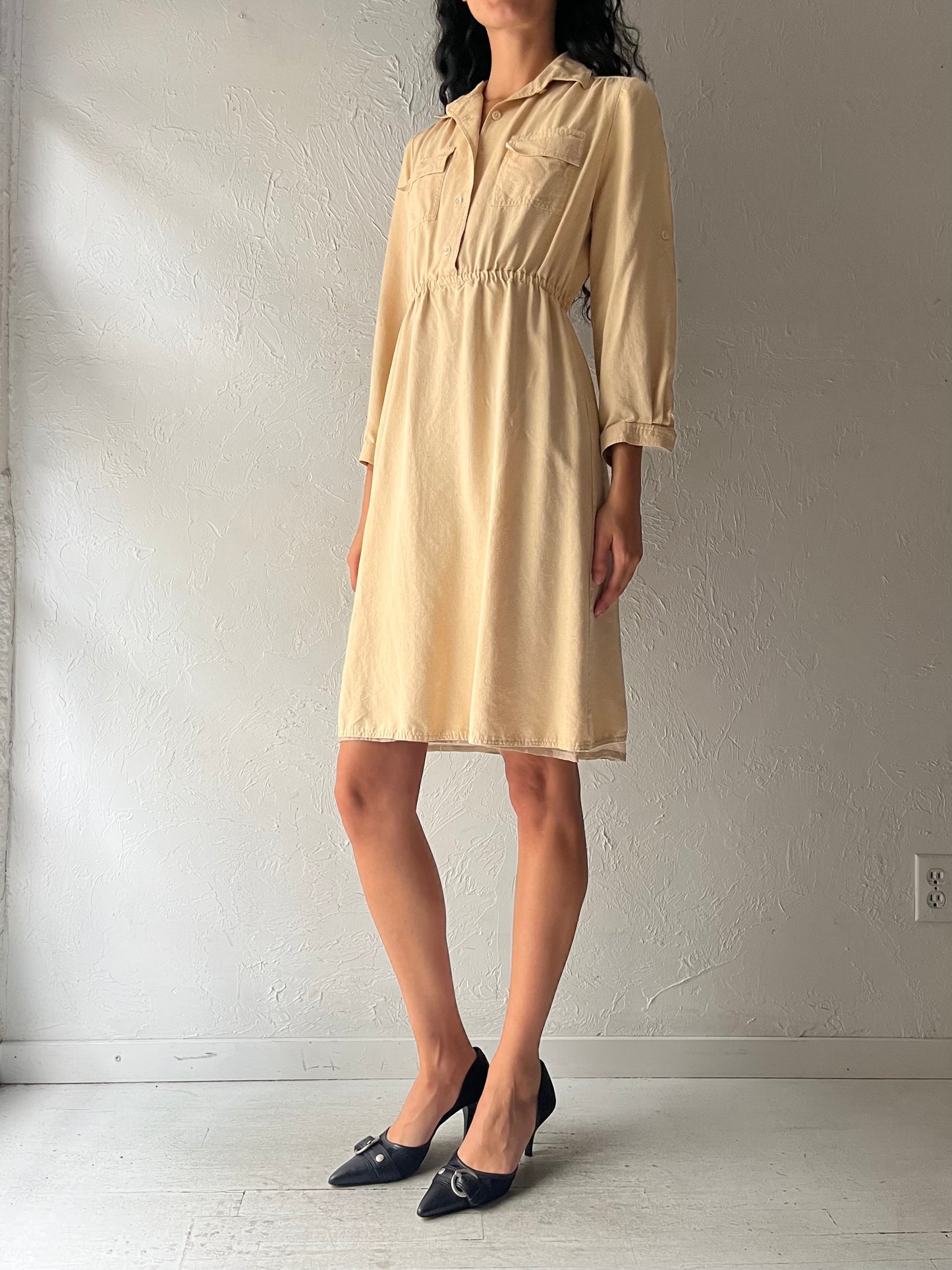 80s 'FML' Cream Raw Silk Dress / Small