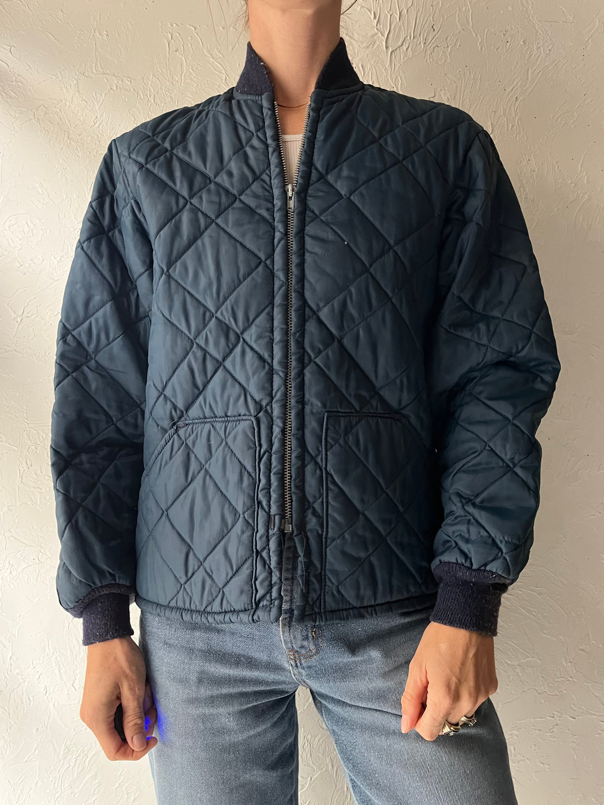 80s Blue Quilted Liner Jacket / Small