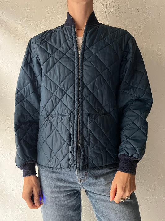 80s Blue Quilted Liner Jacket / Small